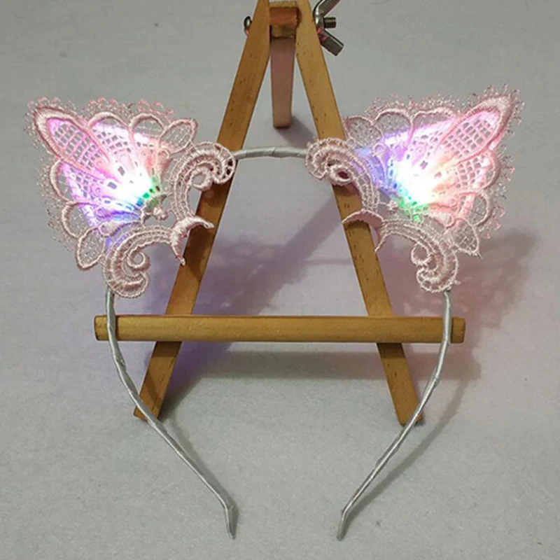 LED Headband Luminous Lace Cat Ears Hair Light  LED Light Up Toys Gift for New Year Headwear Christmas Glow Party Supplies  (3)