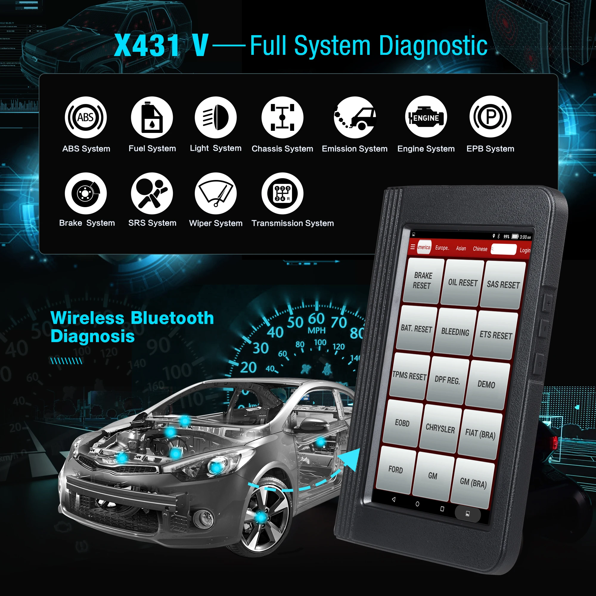 Запуск X431 V 8 OBD2 Bluetooth/Wifi автомобильный полный Системы диагностический инструмент 11 возврат ECU кодирования тест возбуждения подстройка АФ