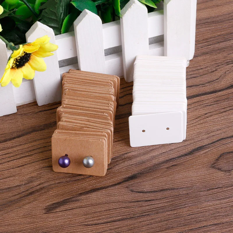

100Pcs Price Label Tag Earring Display Cards Holder Blank Jewelry Display Cards for Ear Studs Earrings White Brown