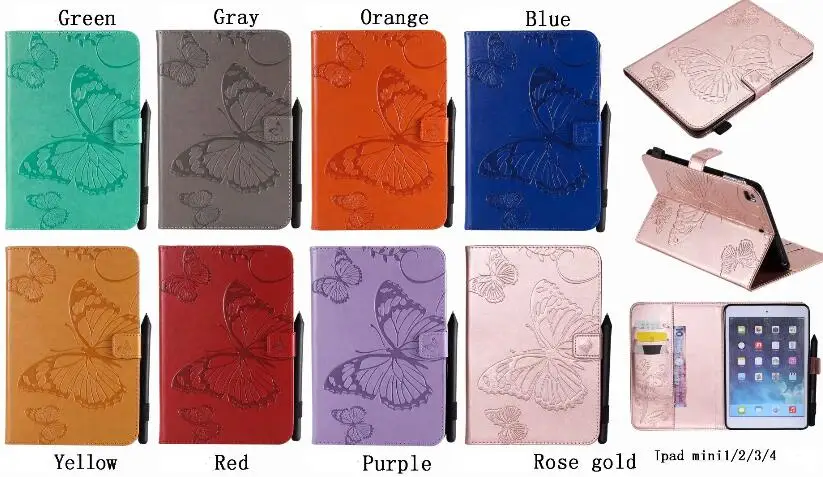 

Magnetic 3D Butterfly Painting case for mini1 mini2 mini3 mini4 Tablet Cases For iPad Mini 1 2 3 4 Cover Stand Tablet PC +pen