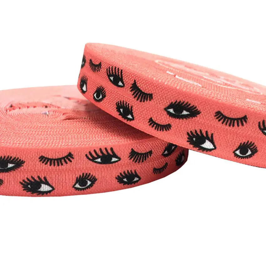 

5/8"16mm Eyelash Patterns Printed Fold Over Elastic Ribbon DIY Pack Stuffs Hair Band Making Accessories 10Yards/lot