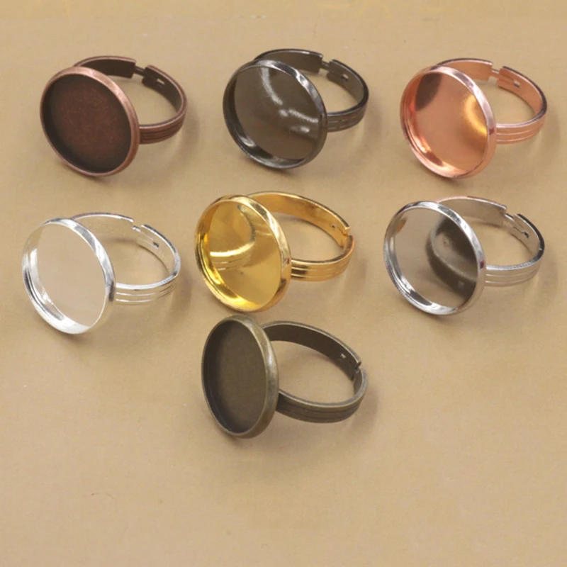 

10pcs/lot Gold Silver Color 10/12/14/16/18mm Blank Ring Base Settings Fit Round Flatback Cabochon Ring Base Cameo Jewelry Making