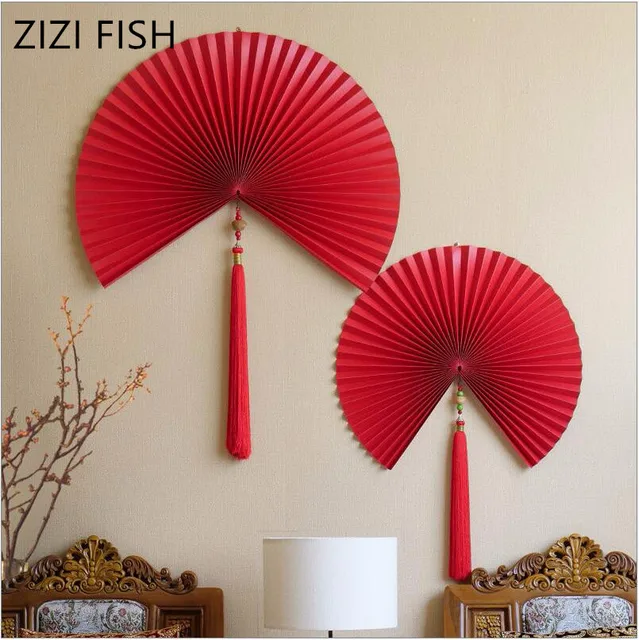 Wall hangings Chinese paper folding fan Living room entrance background