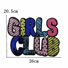 

2PCS/lot Large Sequins GIRLS CLUB Patches Sewing on Beaded Cloth Patches DIY Clothes Scraf Bags Decorated Letters Sequined Patch