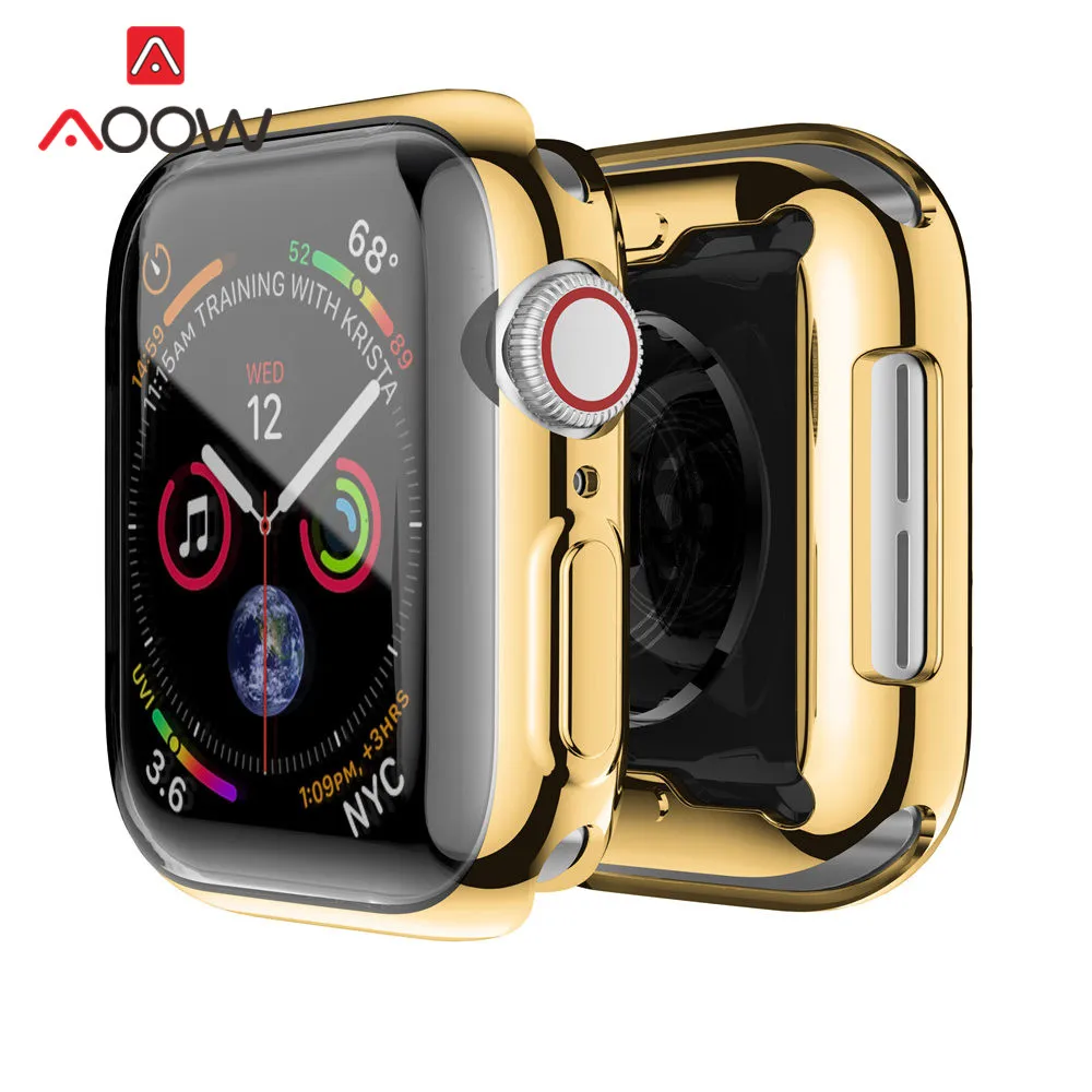 Мягкий ТПУ защитный чехол для экрана iWatch Apple Watch 2 3 4 40 мм 44 мм 38 мм 42 мм прозрачный 360 градусов Полная защита крышка ремешок - Цвет ремешка: Gold