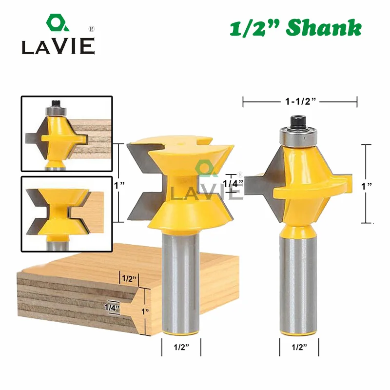 

2pcs 12mm 1/2" Shank 120 Degree Tenon Router Bit Set Woodworking Groove Milling Cutter for Wood Tools Tungsten Carbide 03029