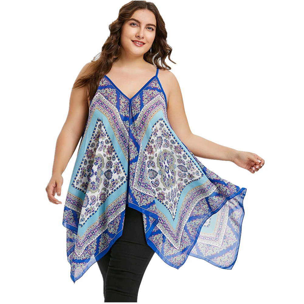 ZAFUL Chiffon Summer Bohemian Women Beach Shirts Plus Size Exotic Print