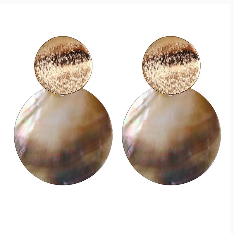 

star fashion gold color metal round circle geometric personality bright colorful round shell sexy Stud Earring Women jewelry