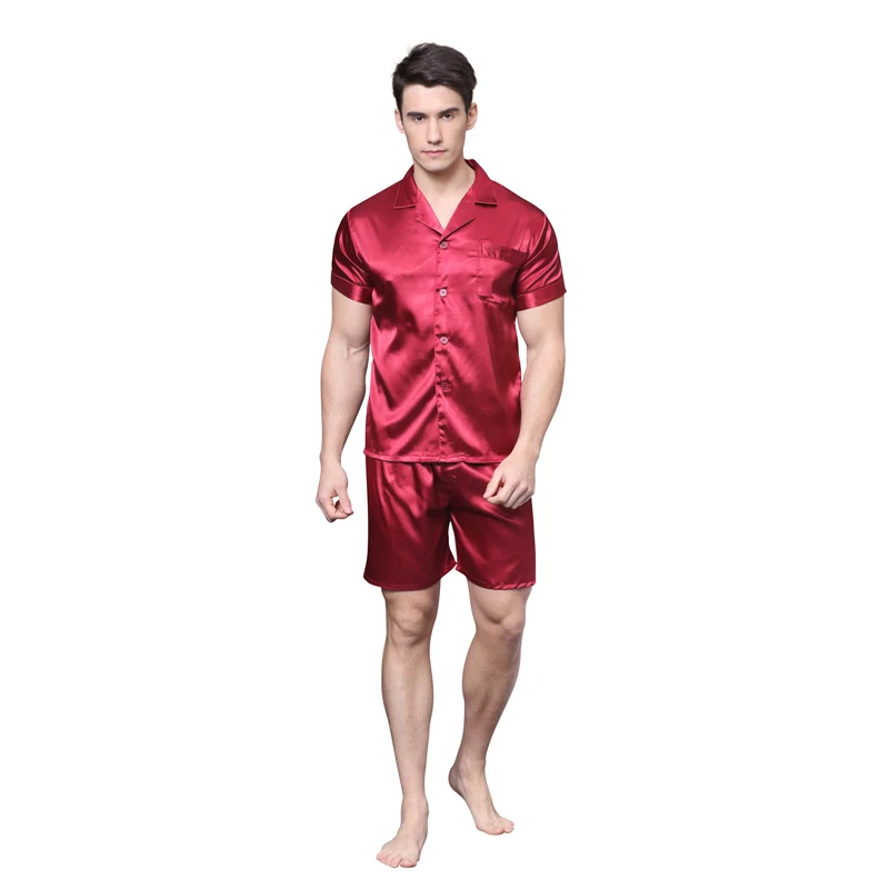 Tony& Candice, атласные шелковые пижамы, шорты для мужчин, вискоза, шелковые пижамы, летний мужской пижамный комплект, мягкая ночная рубашка для мужчин, пижамы - Цвет: Красный