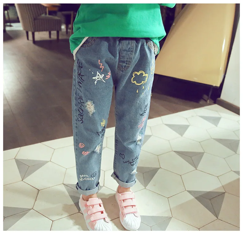 

Girls Jeans Cartoon Meteor Shower Pattern 3-14Y Spring Autumn Casual Baby Jeans Girl Fashion Kids Pants 2-12y Children Trousers
