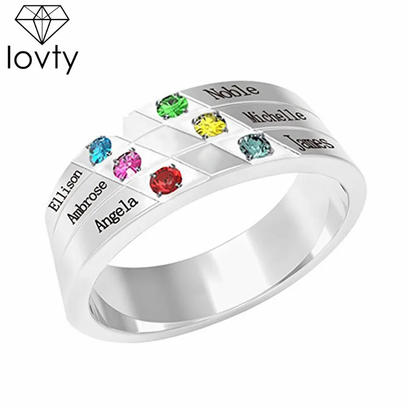

lovty Personalized Engrave Name Mother Ring with 6 Birthstones Name-Custom Fashion Jewelry Best Birthday and Mother's Day Gift