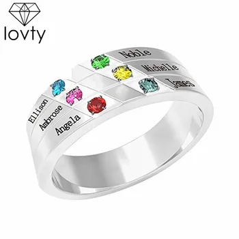 

lovty Personalized Engrave Name Mother Ring with 6 Birthstones Name-Custom Fashion Jewelry Best Birthday and Mother's Day Gift