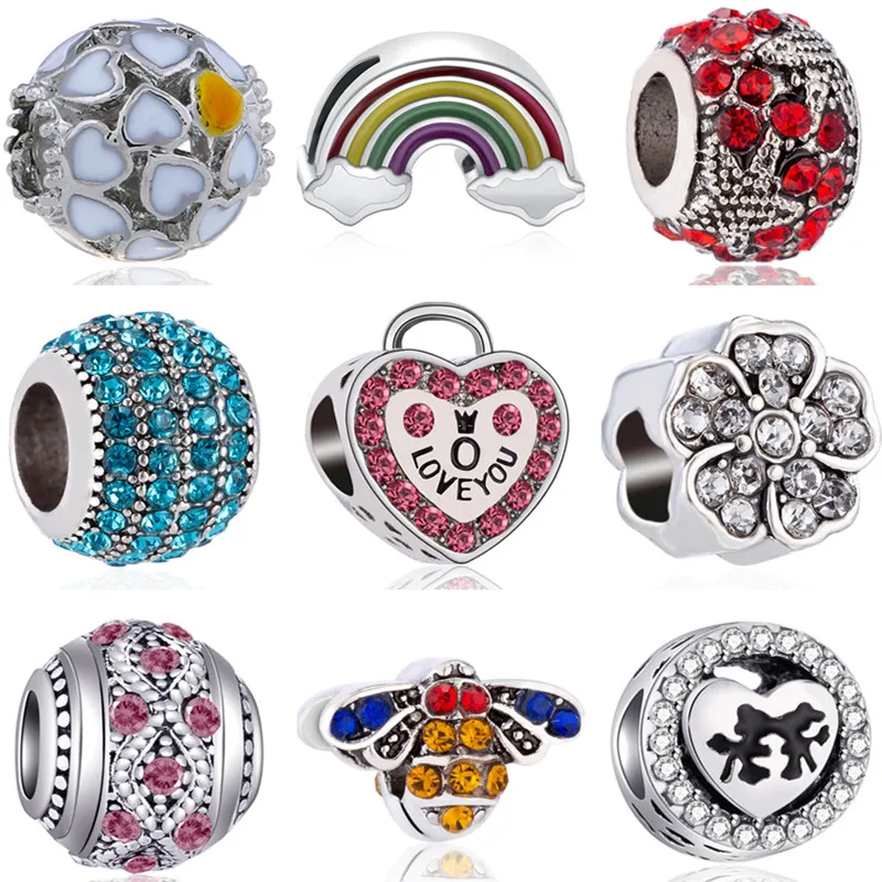 

Gorgeous Small Rainbow Eggplant Cross Bee Hearts Enamel Beads Fit Original Pandora Charms Bracelets DIY Trinket for Women Gifts