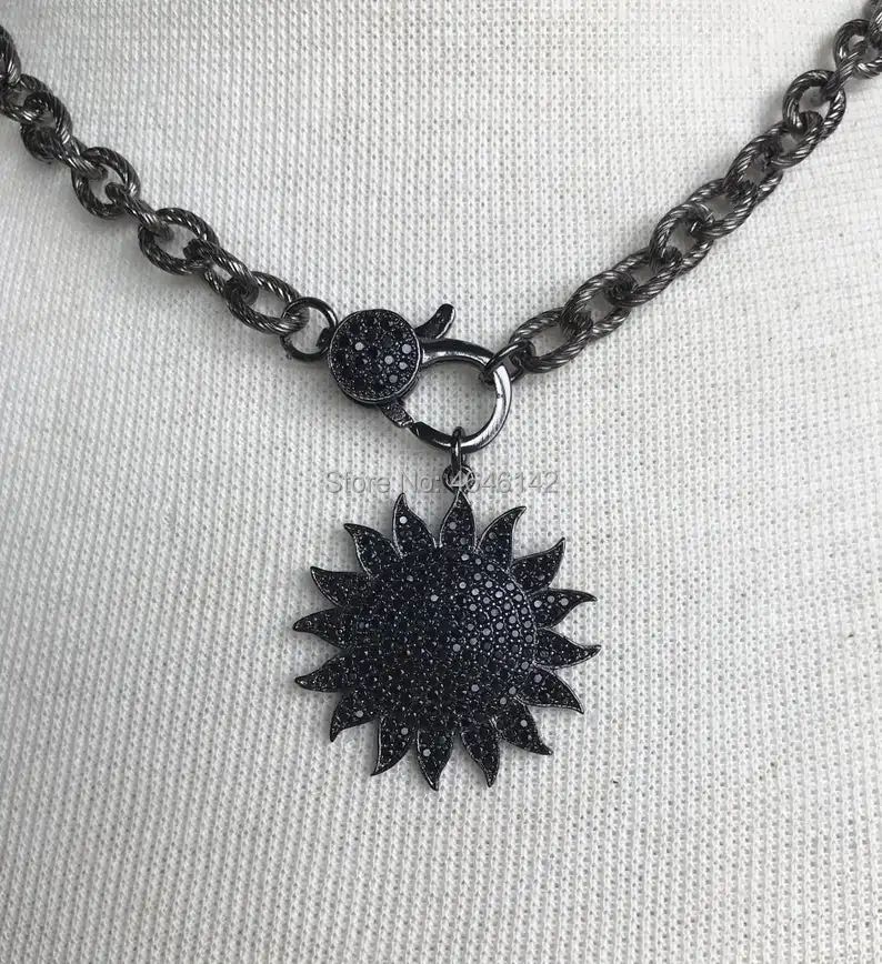 

Pave Clasp Sun Charm Gunmetal Chain Chorker Necklace
