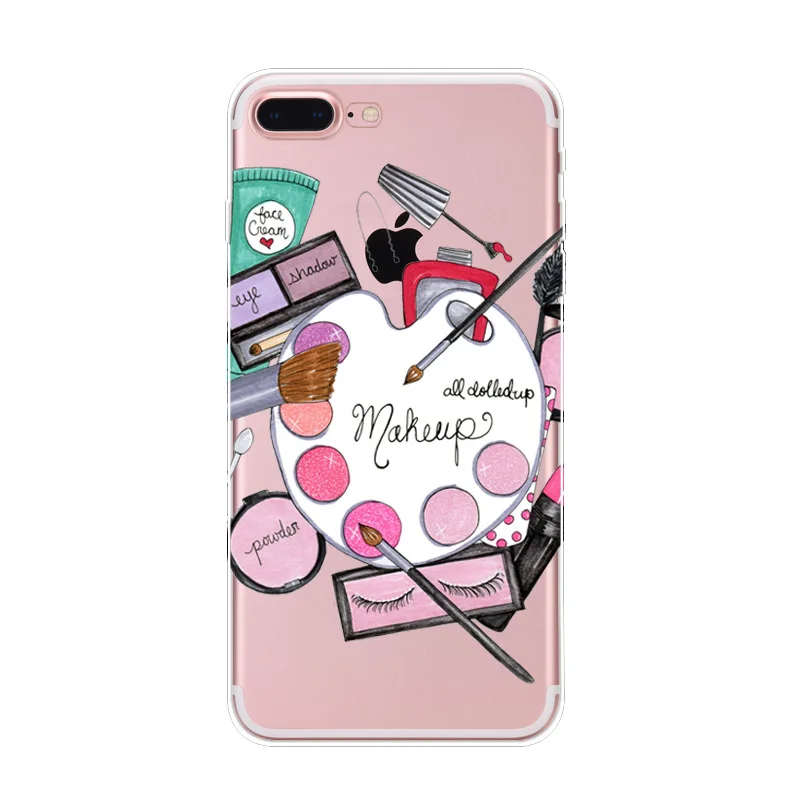 Модный косметический чехол для iPhone 8 7 7Plus 5 5S SE 6 6S 6Plus Прозрачный мягкий