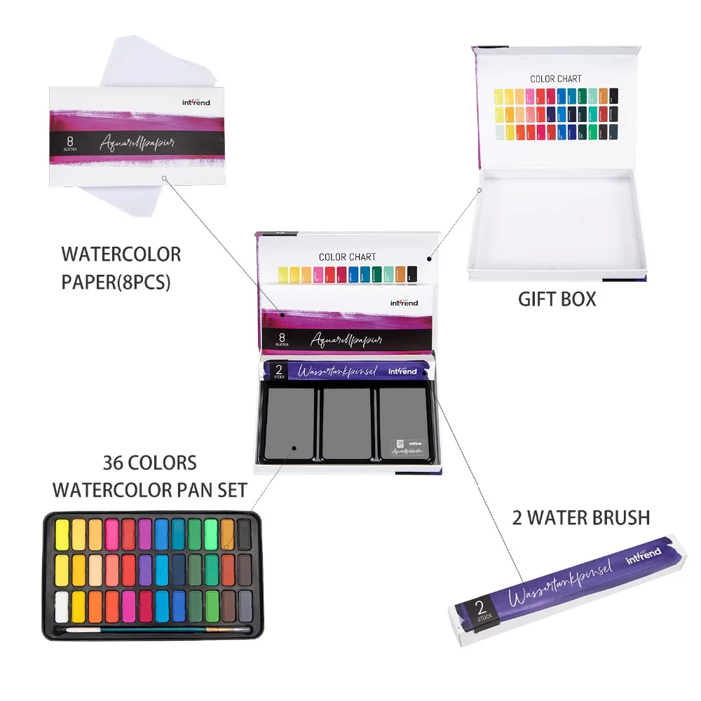 New 36Color Solid Watercolor Paint Set With Water Brush Pen Professional Water Color Pigment for Artist Drawing Art Supplies