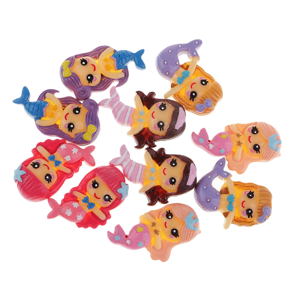 DIY 50Pcs Colorful Kawaii Resin Mermaid Flatback Embellishment Cabochons Children Scrapbooking Crafts