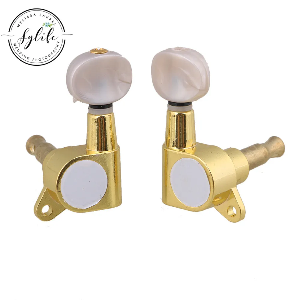 

6 Piece 3L3R Frosted Semicircle Folk Guitar Tuning Pegs Golden & White