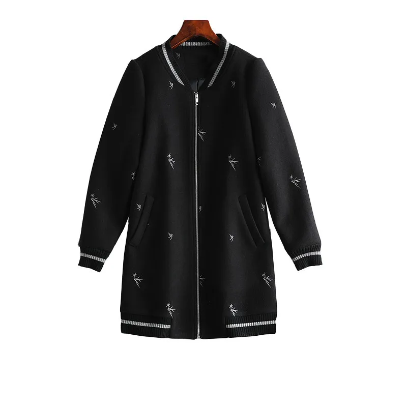 Noir O Femmes Cou Femelle Casual Hiver Patchwork Manteau Veste Streetwear Mode Automne Baseball Brodé De FvPpx56w