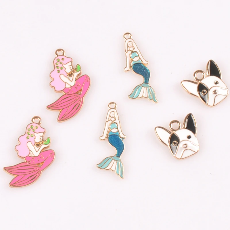 

10pcs Mix colour Drop Oil Enamel Charms mermaid Pendant for Jewelry Bracelet and dog Necklace Making 16-30mm YKL0668