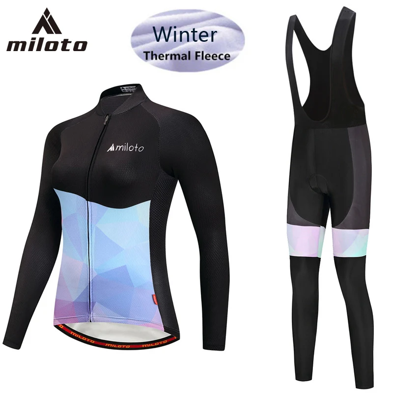 

MILOTO Cycling Set Winter Thermal Fleece Long Sleeves Cycling Jerseys Long Pants Set Keep Warm Bicycle MTB Bike Cycling Clothing