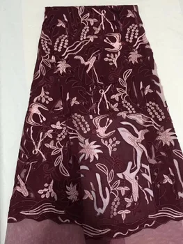 

2018 Nigeria cord Lace Fabric Wine Red African Tulle Lace For Wedding Dresses Embroidery French African Lace Fabric With Flowers