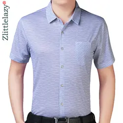 2019 облегающая полосатая Мужская рубашка свободного покроя социальной летние рубашки с коротким рукавом мужская одежда платье уличная camisa