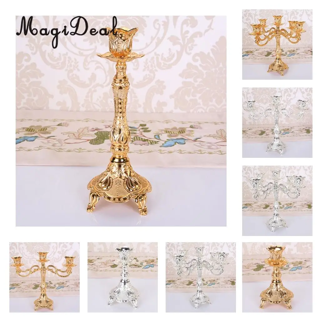 Vintage Alloy Metal Pillar Stick Candle Holder Candelabra Wedding Decoration for Holidays Festive Valentine Romatic Decor