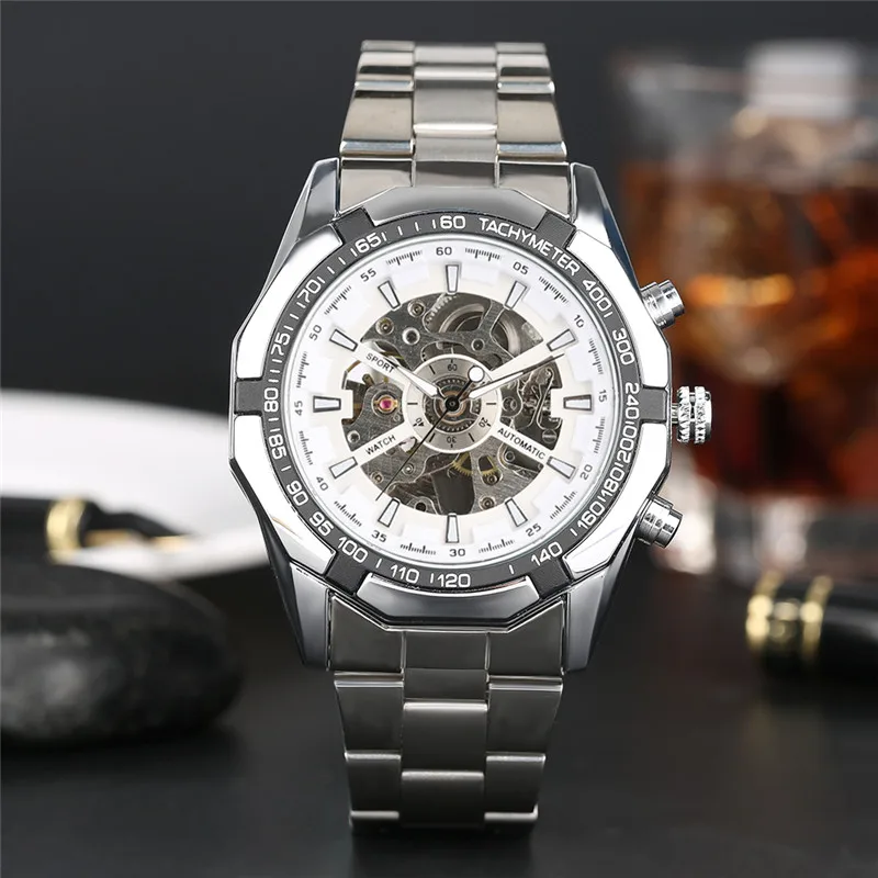 Men's Self Winding Mechanical Watches Silver/Gold Stainless Steel