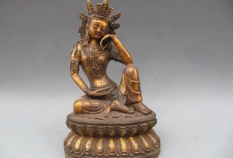 Тибет Фан классический старый Бронзовый медитировать отдыха Bodhisattva Кван-Инь