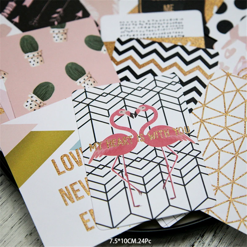 

24pcs/lot Miss You Flamingo Scrapbooking Cardstock For photo Album Account Craft Project Card as Scrapbook Divided