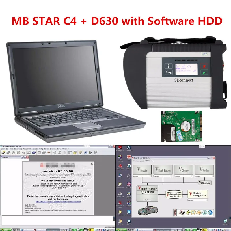 MB Star C4 SD Подключение для Mercedes Benz диагностический инструмент со звездой Xentry диагностическая система программное обеспечение HDD в б/у D630 ноутбук