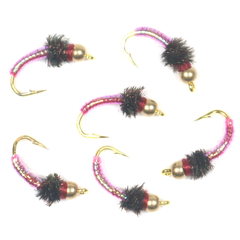 ICERIO 6PCS #14 Brass Bead Head Chironomidae Disco Midge Nymphs Trout Fly Fishing Lures | Спорт и развлечения
