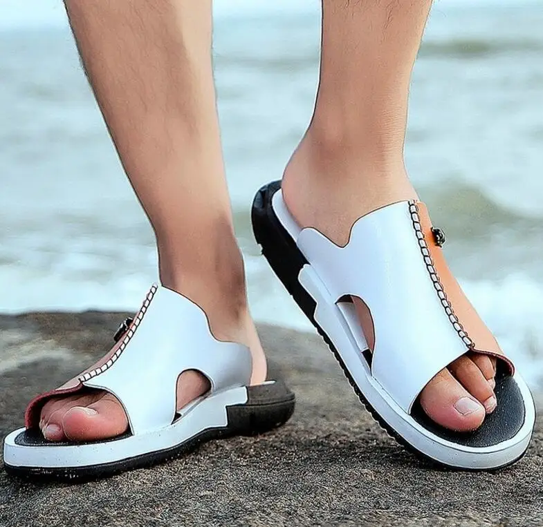 

Men casual flats male man cut out open toe summer beach flat Slippers slides durable comfortable soft zapatos de hombres C01426