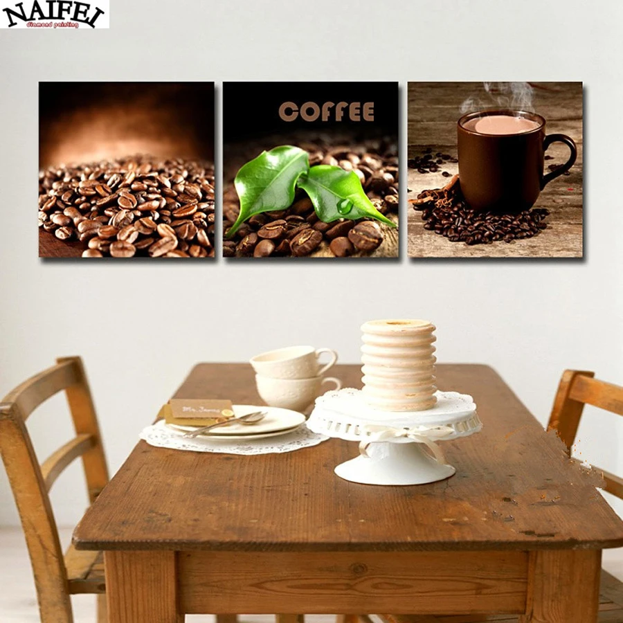 

3pcs,5D DIY Diamond Painting Cross Stitch Diamond Embroidery Coffee Pattern Full Drill Rhinestone Mosaic Wall Decoration Gift