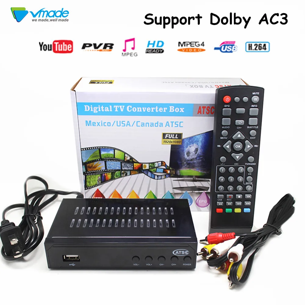 Vmade полностью HD цифровой DVB ATSC наземный ТВ приемник тюнер Поддержка MPEG 2/4 H.264 1080p