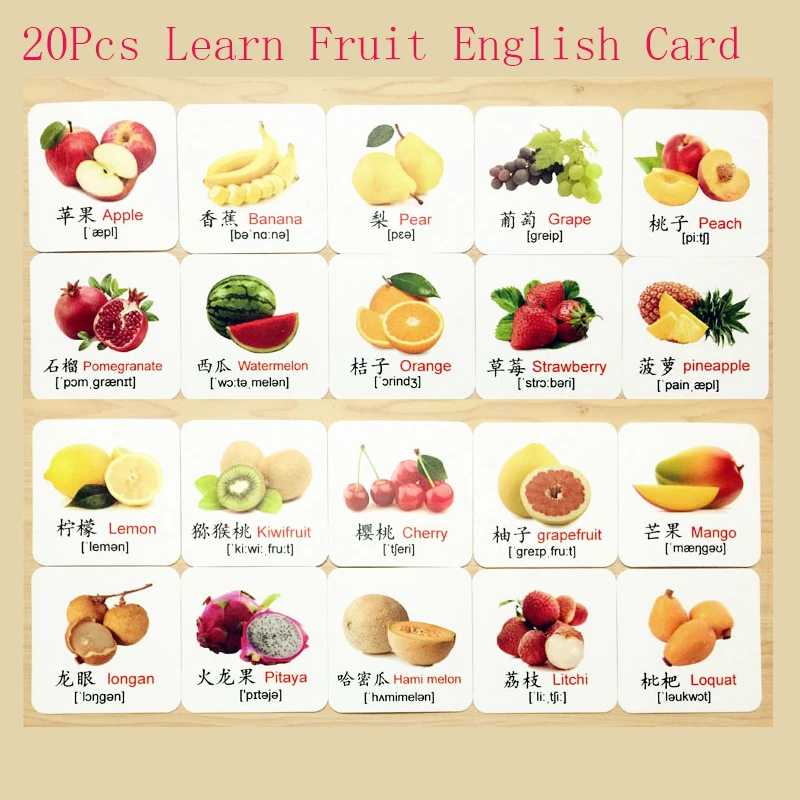 Kids Montessori Educationls Learn Fruit Apple Banana Pear English Word Pocket Flash Card Baby Educational English Table Game Toy Aliexpress