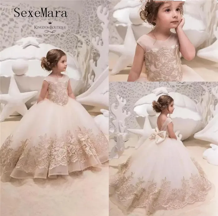 Champagne Vintage Flower Girl Dress