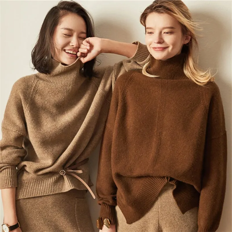 

2019 Autumn Winter Cashmere Women's Sweaters And Pullovers High-Necked Loose Thick Wool Sweater Women Short Knit Shirt Plus Size