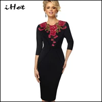 IHOT-Womens-Stylish-Elegant-Applique-embroidery-Crochet-V-neck-Work-Office-Bodycon-Female-3-4-Sleeve.jpg_640x640