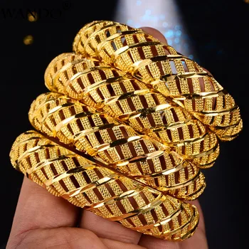 

WANDO 4pcs/lot Gold Colour Copper Classic Bangles For Women/Girl Dubai Charm Ethiopian Bracelets Wedding Jewelry Gifts B72