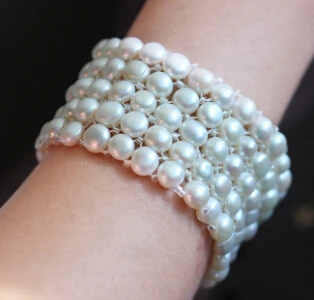 Пресноводных пять корейской моды pearl браслет stretch сплюснутый жемчужный браслет - Окраска металла: 1