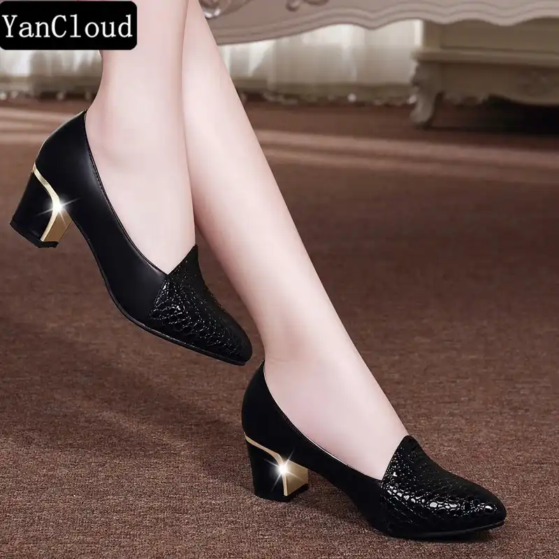 2 inch 2018 Black Leather Classic Block Heels Office Shoes Chunky Heel Pumps 2 inch 2018 Black Leather Classic Block Heels Office Shoes Chunky Heel Pumps