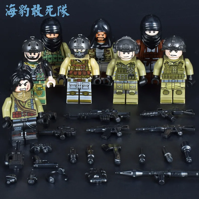 

MOC city Military Special Forces Soldiers Bricks Figures Guns Weapons Compatible Legoings Armed SWAT Building Blocks Ww2 Toys