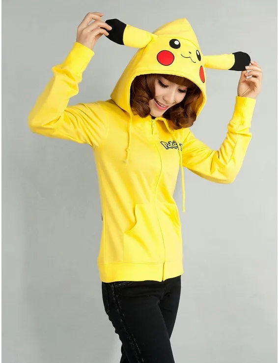 

Cute Cartoon Anime Pokemon Pikachu Cotton Hoodies Hoody with Ears Women Men Cosplay Sweatshirts Jacket Sportswear S-XXXL