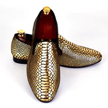 Harpelunde Men Formal Shoes Gold Snake Skin Paisley Wedding Shoes Fashion Designer Loafers Size 7-14