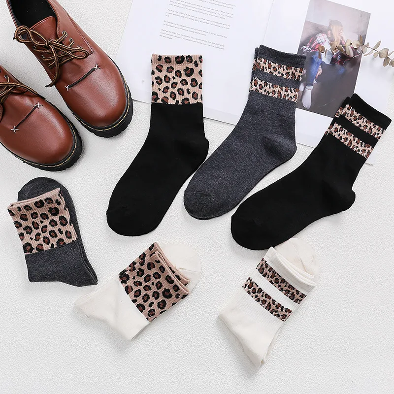 La MaxPa, 1 пара, зимние леопардовые женские носки, комбинированные, Harajuku, теплые, хлопковые, повседневные, мягкие, крапчатые, леопардовые