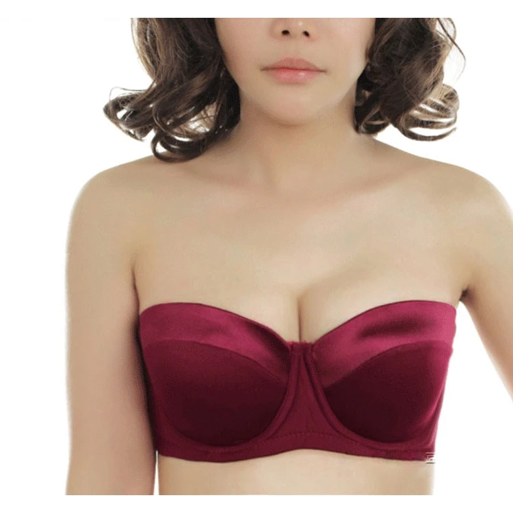 

Strapless Silicone Bra Gathered Non-slip Thin Invisible Half Cup Large Size Bra