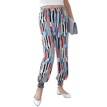 ENTOMOGAMY Colorful Striped Ladies Pants Middle Waist Harem Pants Summer Ankle- Length Pants Bohemian Nine Length Lady Pant