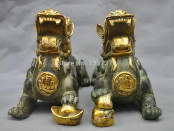 

SCY shitou 00743 10" China Bronze Lion Foo Dog Pixiu Aupicious Kylin Unicorn Statue A Pair discount 30% (C0324)